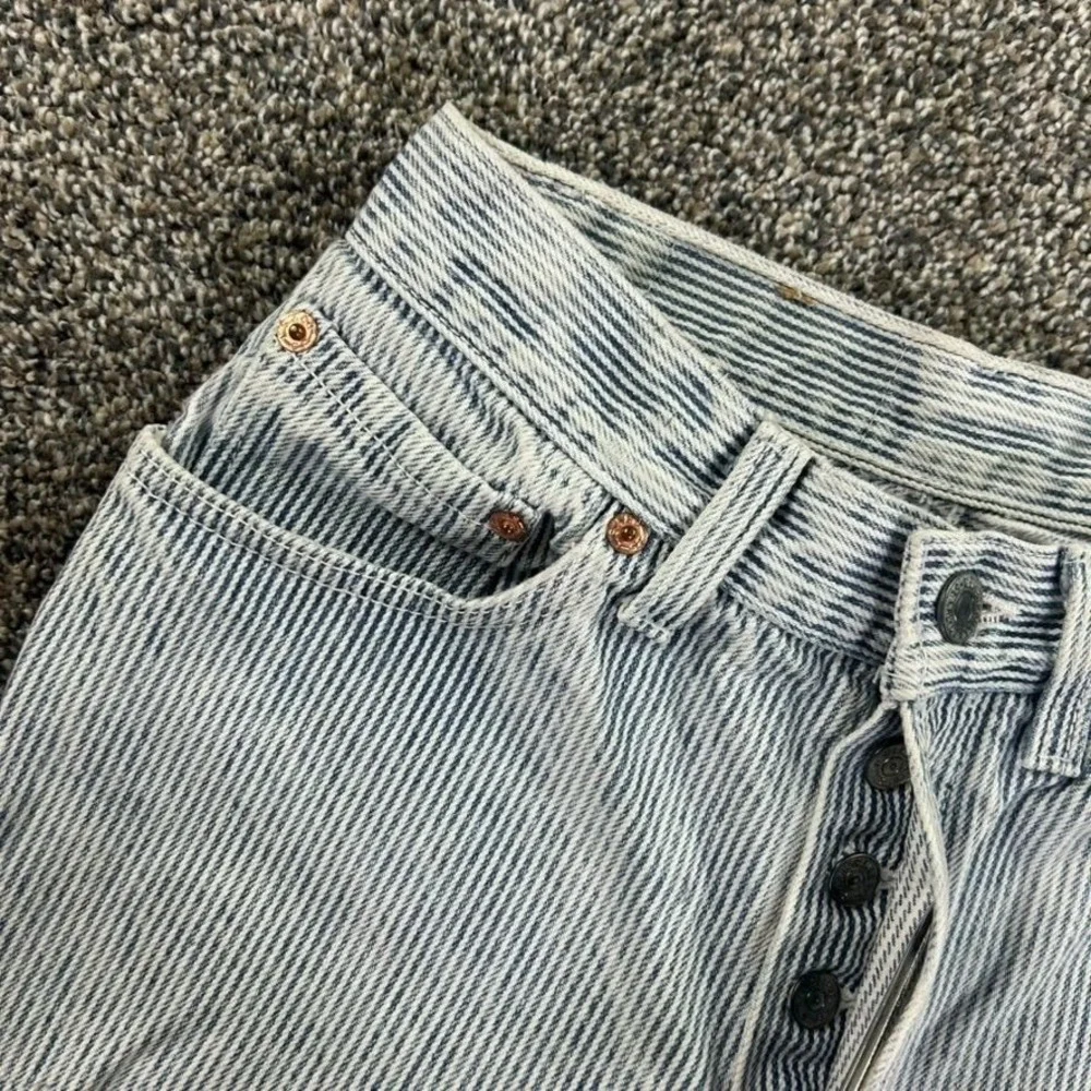 Vintage Levis 501XX Button Fly High Waisted Jean Women Hickory Stripe Denim READ - Picture 3 of 13